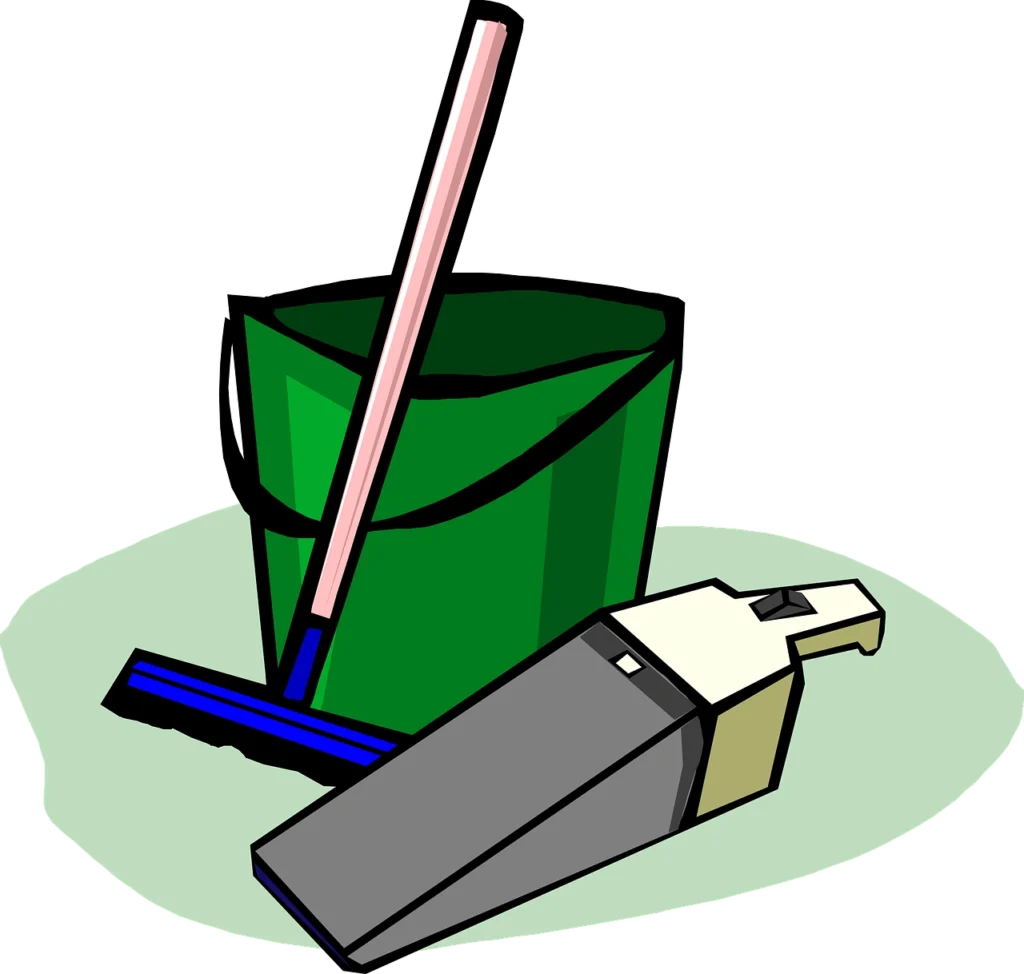 How to Remove Sweat Stains from Hats. Green bucket, mop, and vacuum cleaner arranged on a light green surface for household cleaning tasks.